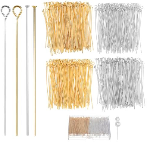 VILLCASE 800 Stück Kettelstifte, Nietstifte Offene Ösenstifte, Nietstifte Schmuckherstellung, Golden und Silberton Flachkopfstifte, 5CM, für Ohrring Anhänger Armband Halskette Schmuck DIY Handwerk