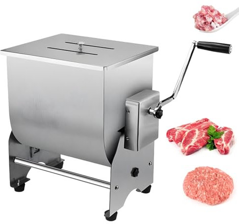 WUCIOA Manueller Fleischwolf, 20-Liter-Fleischmixer mit Deckel und Handkurbel, umkehrbarer Edelstahltrichter, Fleischfüllmaschine, Fleischverarbeitungsgerät für Hähnchen, Fisch und Rindfleisch