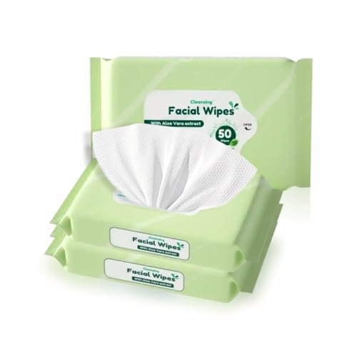 Make Up Remover Wipes Facial Cleansing Skin Surface Wipes Pads Eye Make Up Remover Face Wipes Wet with Aloe Vera Extract Sensitive Skin 18x12.5cm (White, 150)