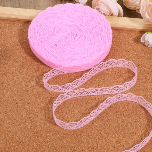 27M Spitzenband Rosa Vintage Spitze 15cm Spitzenborte Rosa Breit Dekostoff Spitzenstoff Vintage Spitzenband Häkelspitze Baumwolle Dekoband Zierband Spitzenborte für Hochzeit Deko DIY Nähen
