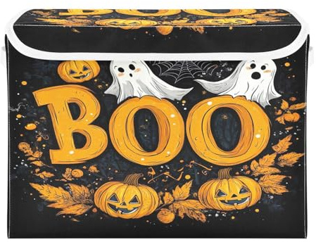 Ttgoth Caja de almacenamiento de Halloween Boo con tapa, plegable, decorativa, de tela, con asas, organizador de armario, cesta de juguetes para perros, cesta de bebé para guardería, dormitorio