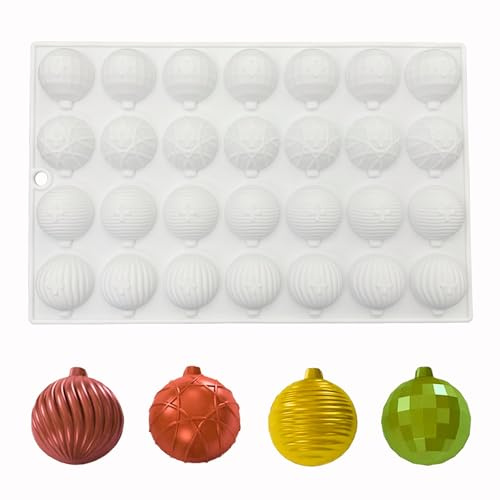 duoyif Silikonform Halbkugel Schokoladenformen Halbkugel, Ø31mm 28 Löcher Silikon Backform Kugel, Schokoladen Form Weihnachtskugeln, Kugelform für Schokolade, Moussee, Kuchen Deko (weiß, Ø31mm)
