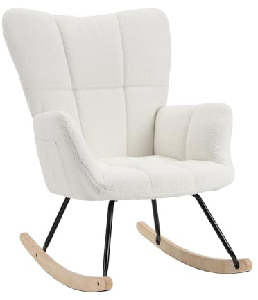 HaiYiZuhause Schaukelstuhl, Moderner Sessel mit hoher Rückenlehne, Weicher Relaxstuhl & Stillsessel für Wohnzimmer, Schlafzimmer, Babyzimmer & Leseraum, Schaukelstuhl für Innen (Kleine warmweiß)