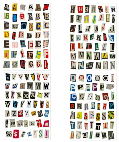 DOPENSPI 181 Stück/4Blatt Selbstklebende Buchstaben Aufkleber,Bunt Vintage | Letter Sticker Klebebuchstaben Wetterfest Tagebuchaufkleber für Scrapbooking Journal Fotoalbum