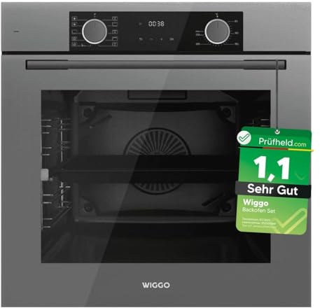 [ Test SEHR GUT, Note 1.1 *] WIGGO Backofen Set Grau 60cm 73L mit Teleskopschienen & Airfry, Dampfreinigung, 10 Funktionen, Soft-Close, Einbaugerät Einbaubackofen [5 Jahre Garantie, Klasse A]