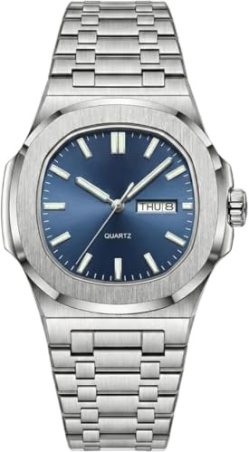 celegance Orologio quadrato da uomo, in acciaio inox, impermeabile, luminoso, con data, al quarzo, alla moda, lussuoso