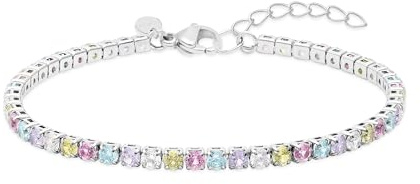 s.Oliver Damen Schmuck – Tennisarmband mit funkelnden Steinen in verschiedenen Farben aus hochwertigem Edelstahl – Elegant & Alltagstauglich – Perfekte Geschenkidee