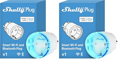 Shelly AZ Plug Bianco, Presa Intelligente Wi-Fi (Tipo F), Misurazione Consumi, 12A, 2500W, Configurazione Facile (FFS) con Alexa, Nessun Hub Richiesto, Controllo da Remoto, Programmi Smart