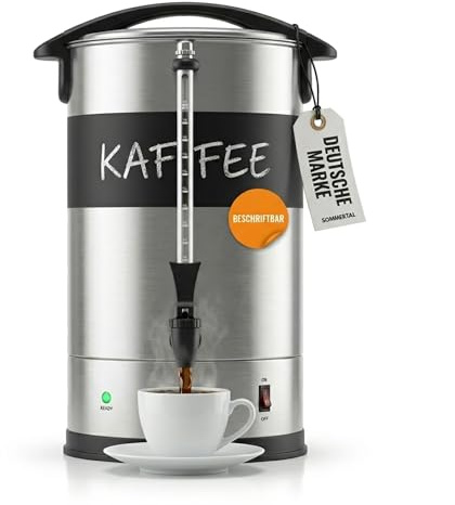 Sommertal Cafetera gastro de 15 l/100 tazas, cafetera de filtro grande con función de mantenimiento del calor e indicador de nivel de agua, urna de café con campo de rotulación para oficina, catering