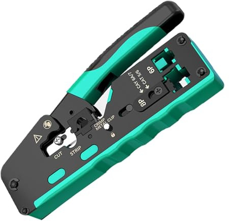 Pinza crimpatrice RJ45 passante, crimpatrice for cavi Ethernet di livello professionale for spine modulari Cat7 Cat6A Cat6 Cat5E Cat5(Green)