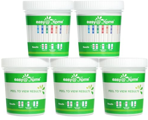 Easy@Home 12 Panel Drug Test Cup Kit with Temperature Strip-Testing OPI2000, THC, COC, MET/mAMP, OXY, AMP, BAR, BZO, MTD, MDMA, PCP, TCA- Instant Urine Test- ECDOA-7124-5 Pack