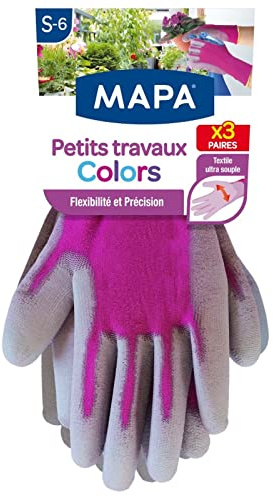 MAPA - Petits Travaux Colors x3 - Gants de Jardinage Ultra souples en Polyamide - Polyvalents pour tous les petits travaux de jardinage - 3 paires - Coloris Bleu/Vert/Gris - Taille L