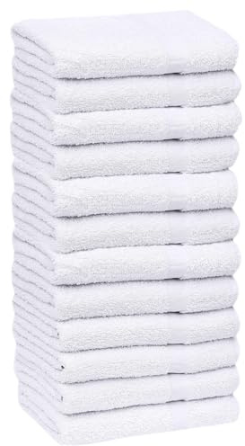 GOLD TEXTILES 12 Pack White Economy Cotton Blend 15x25 Inches Basic Hand Towels- Gym Towels (1 Dozen)