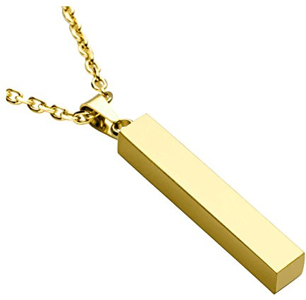 PiercingJ Personalized Gravur Edelstahl Glatt Stereo Rechteck Quader Anhänger Halskette mit 24 Kette für Herren Damen Personalisierte Geschenke, Gold