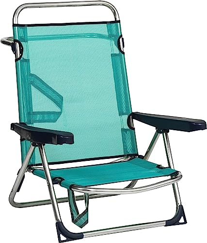 ALCO Chaise de Plage en Aluminium Multiposition avec poignée et Pied arrière Pliable Vert 79,5 x 59,5 x 56 cm