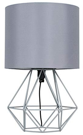 MiniSun | Modern Grey Metal Basket Table Lamp with a Grey Fabric Shade | Table Lamps, Home Décor & Improvement Essential