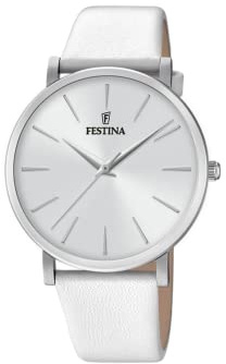 Festina Damen Armbanduhr Leder Weiß - Quarzwerk - Damenuhr - Hochwertiges Mineralglas - Elegant Klassisch Vintage F20371/1