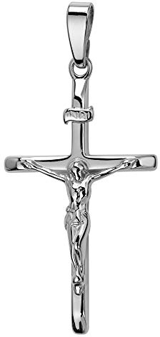 JEVELION Kreuz-Anhänger 585 Weißgold Jesus Christus mit INRI-Gravur für Damen, Herren und Kinder als Kettenanhänger mit Schmuck-Etui