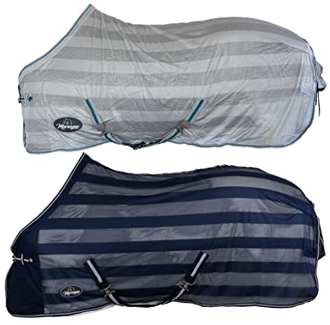 Marengos - Fliegendecke mit Kreuzgurt Economic – Schutz vor Insekten & Plagegeistern – Ekzemerdecke inkl. großem Schweiflatz – Verstellbarer Kreuzgurt – Pferdedecke in Silbergrau – 1255 cm