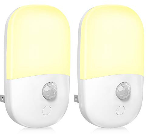 MAZ-TEK Plug in Motion Sensor Dimmable Night Light, Soft Warm White LED Nightlight with Dusk to Dawn Motion Sensor, Adjustable Brightness for Bedroom, Bathroom, Kitchen, Hallway, Stairs,2 Pack