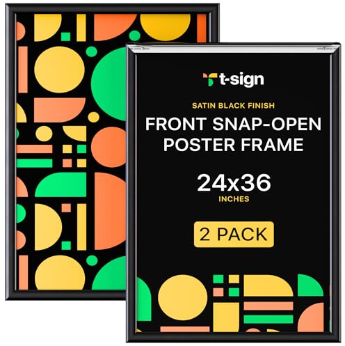 T-SIGN 24x36 Inches Picture Frame -Poster Frame Wall Mounting Document Certificate Frames - Aluminum with 1 PVC Transparent Protective Film, 1 inch Profile Black Wall Mounted Display (Pack of 2)