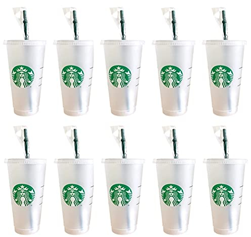 Starbuck 10 Pack Bundle – Wiederverwendbare Milchbecher mit Deckel und grünem Strohhalm mit Stopper