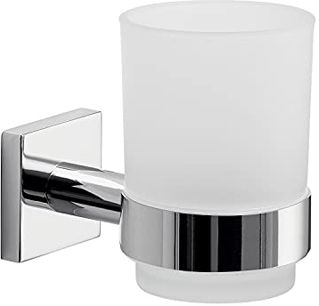 GEDY Manila, Porta spazzolini Bagno, Finitura cromata, Porta spazzolino in Acciaio Inox 304, Cromall e Vetro Satinato, 15 Anni di Garanzia, Design R&S Gedy Misure 9,5 x 6,7 x 11 cm