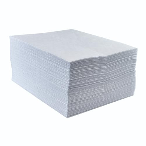 Oil Absorbent Pads - Absorb Oil, Fuel, Petrol, HVO, Hydraulic Oil - Spill Control Sheets - 50cm x 40cm, 200 Sheets, Sonic Bonded Core with Spun Bound Top Layer, White - Indoor/Outdoor Use