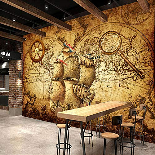 Tapete 3D Wandbild Retro Navigation Weltkarte Fototapete 3D Effekt Vliestapete Wohnzimmer Schlafzimmer Wanddeko 150cmX105cm