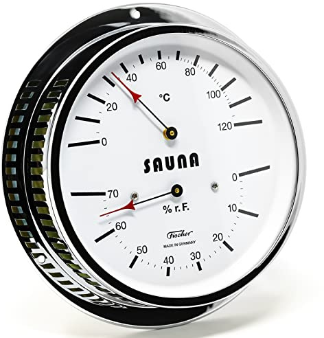 Fischer 5030-47 – Sauna-Klimamesser - 155mm Thermohygrometer – Haar-Hygrometer u. Bimetall-Thermometer - Made in Germany