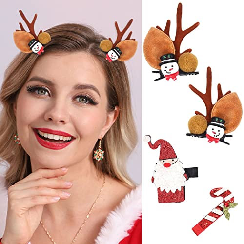 Evlry 2 Stück Weihnachts Rentier Haarspangen Weihnachtsmann Haarnadeln Partys Weihnachts Haar-Accessoires für Frauen