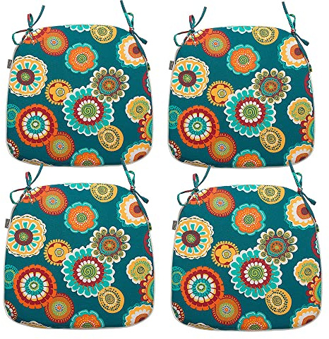 Magpie Fabrics Outdoor/Indoor 17x16x2 Chair Cushions with Ties Set of 4, Waterproof All Weather U-Shape Seat Pads Decoration for Patio Garden Furniture Home Office (Floral Green)