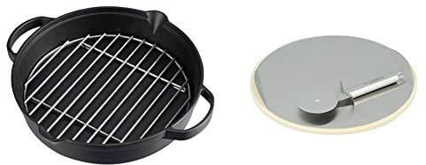 CAMPINGAZ Poêle en Fonte avec Grille en Acier Inoxydable, poêle Large et Ronde pour Barbecue, Ø 31,6 cm & Culinary Modular 2000014582 Pierre à Pizza Gris/Noir 32,96 x 4,76 x 33,56 cm