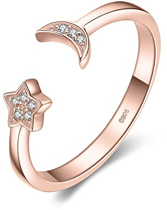 JewelryPalace Mond Sterne Verstellbar Promise Stapelring Eheringe Ring Silber 925 Damen, Zirkonia Silberringe Trauringe Damenring Einstellbare Offene Damen Ringe Set, Damen Schmuck Rosegold Gold