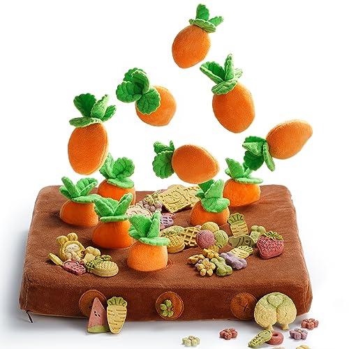 Nocciola Carrot Puzzle Dog Toys, 12PC Squeaky Carrots & Farm Snuffle Mat for Hide and Seek Snuffle Toys for Small and Medium Dogs, Carrot Patch Dog Toy to Keep Them Busy