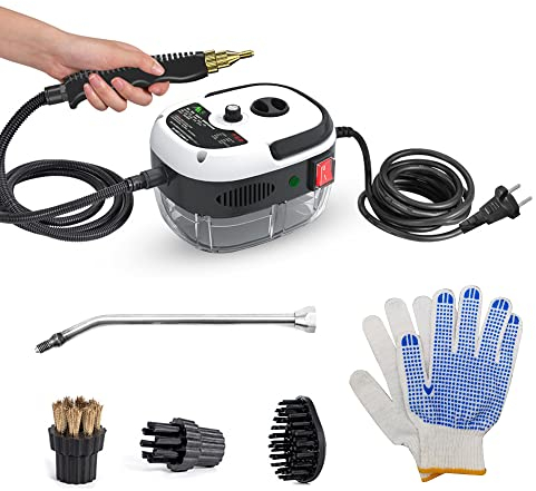 Decdeal Nettoyeur à vapeur portable portable 2500 W Machine de nettoyage à vapeur pressurisée à haute température avec brosses et gants pour meubles de cuisine Voiture de salle de bain