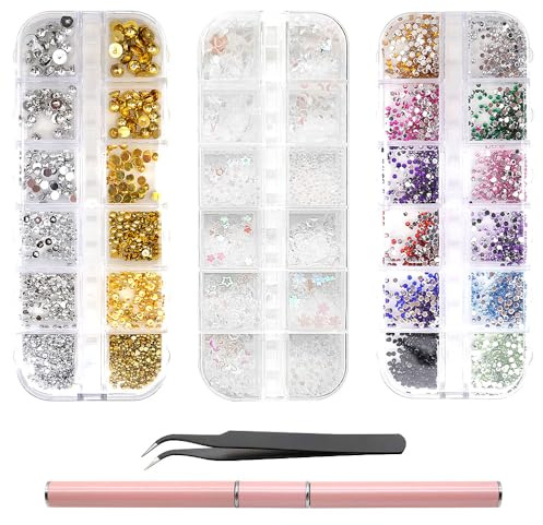 YDHfdc 4800 Stück Strasssteine Nägel Nail Art Strasssteine Viele Größen Nägel Strasssteine Set mit Pinzette und Strass Picking Tool Stift für Nagelkunst, Bekleidung, DIY Basteln