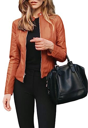 Vielseitiger Damen-Fahrradmantel, PU-Leder, Oberbekleidung, Frühling, Herbst, Reißverschluss, Modisch, Kurze, Dünne Jacke Orange XXL