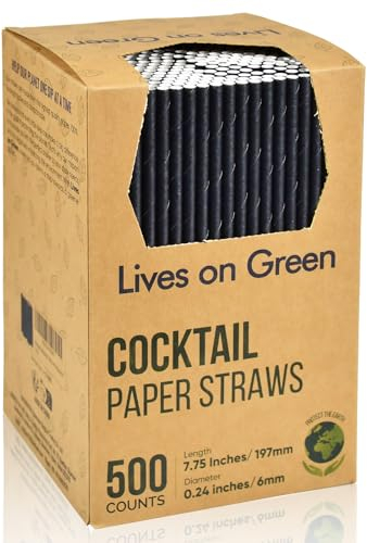 Cannucce monouso biodegradabili in carta nera per cocktail e bevande, 19,7 x 0,6 cm, 500 pezzi, per casa, bar e ristoranti