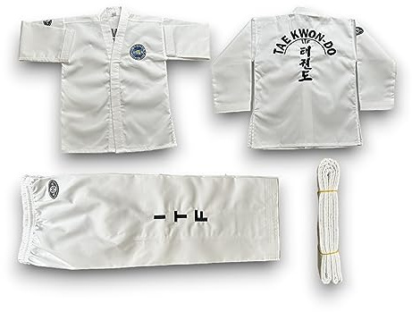 Azura ITF Taekwon-Do Dobok Set/Full Embroidery/White Belt Included/Colourbelt Uniform (160cm)