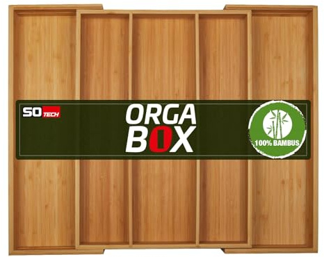 ORGA-BOX UNIVERSAL Range-couverts en bambou réglable pour largeur de tiroir 400-600 mm jusqu'à 5 compartiments pour profondeur de tiroir 473 mm (Dimension intérieure)