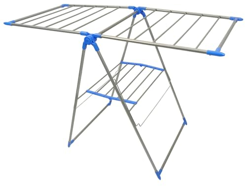 T-LOVENDO.ES Tendedero Plegable Metálico con Alas para Tender Ropa Ajustable en 3 Alturas Amplio Espacio para Secar