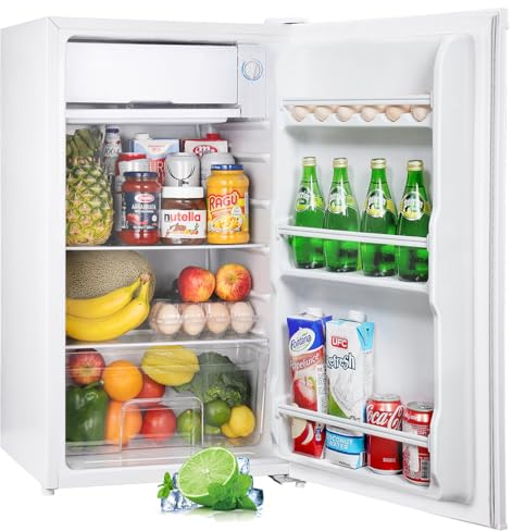 Upstreman Frigorífico con Congelador, Nevera Pequeña 91L Compacta - Mini Frigorífico Blanco, Eficiencia Energética E, Silencioso, Ideal para Dormitorio, Oficina o Cocina Blanco-BR321