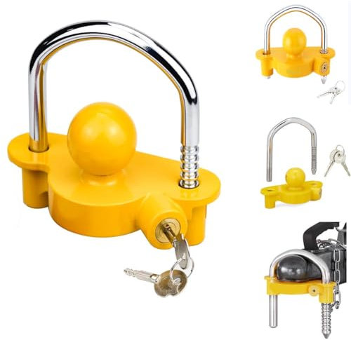 BAKAJI Lucchetto per Rimorchio Gancio di Traino Alta visibilità Universale con 2 Chiavi di Sicurezza, Antifurto Caravan Camper, Barra di Gancio Sfera Roulotte, Accoppiatori di Sicurezza con Serratura