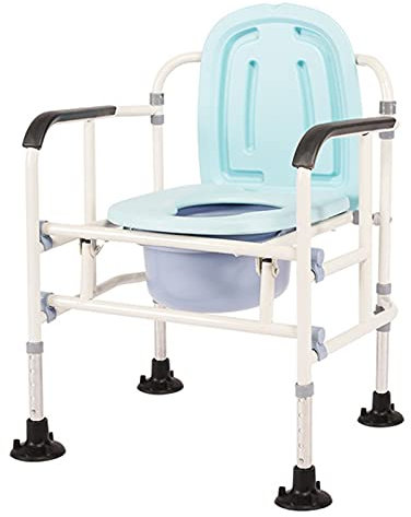 CRBUDY Duschstuhl mit Armlehnen und Rückenlehne, Klappbarer Toilettenstuhl für Erwachsene, Nachttisch-Toilettenstuhl mit Toiletteneimer, höhenverstellbar 68-78 cm, Gehgestell mit Sitz (B)