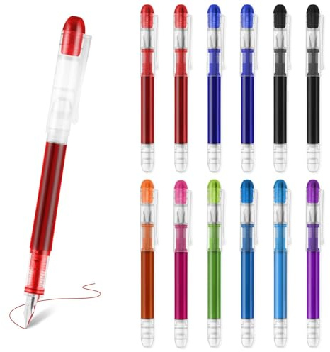 Mulaibdin 12 Piezas Pluma Estilografica Desechables, Boligrafos Bonitos Multicolor, Pluma de Escritura Fluida, Fountain Pen Punta Fina para Bocetos,Diarios,Caligrafía,Doodling,Oficina (0,5 mm)