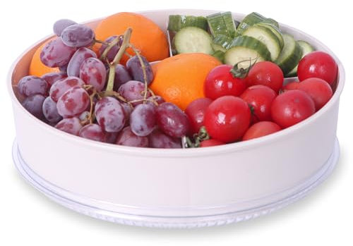 selutiya 9.4Inch Snackteller mit Fächern Snackschale mit Deckel Snackbox Rund Mit Deckel fürObst Candy Tablett,Süßigkeiten Schale,Snackteller für zb Süßigkeiten Obst