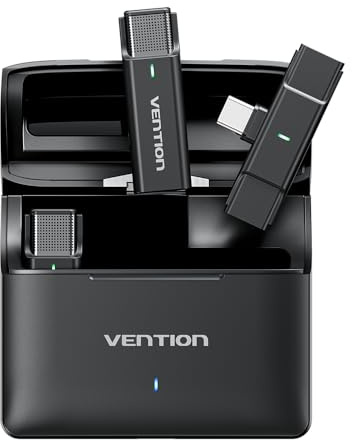 VENTION VENTON Wireless Lavalier Microphone, Noise Cancelling Lapel Microphone for iPhone 15/Android/PC, with 30H Charging Case, Max 656ft, 48kHz/24bit, USB C Lapel Mic for Podcast YouTube Vlogging