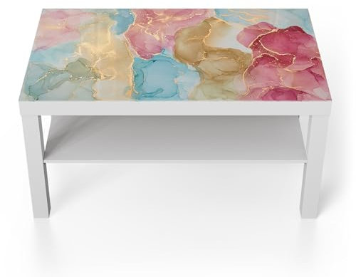 DEQORI Glastisch | weiß groß 90x50 cm | Motiv Goldene Träume | ausgefallener Beistelltisch aus Glas | Hochglanz Couchtisch fürs Wohnzimmer | moderner Couch Tisch mit Design