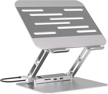 minisopuru USB C Laptop Docking Station Stand with 4K HDMI, 100W PD, Docking Station for MacBook Pro/Air/Dell/HP/Surface, Adjustable Laptop Stand for 10-17 Laptops & Tablet(4 USB A, RJ45, SD3.0)